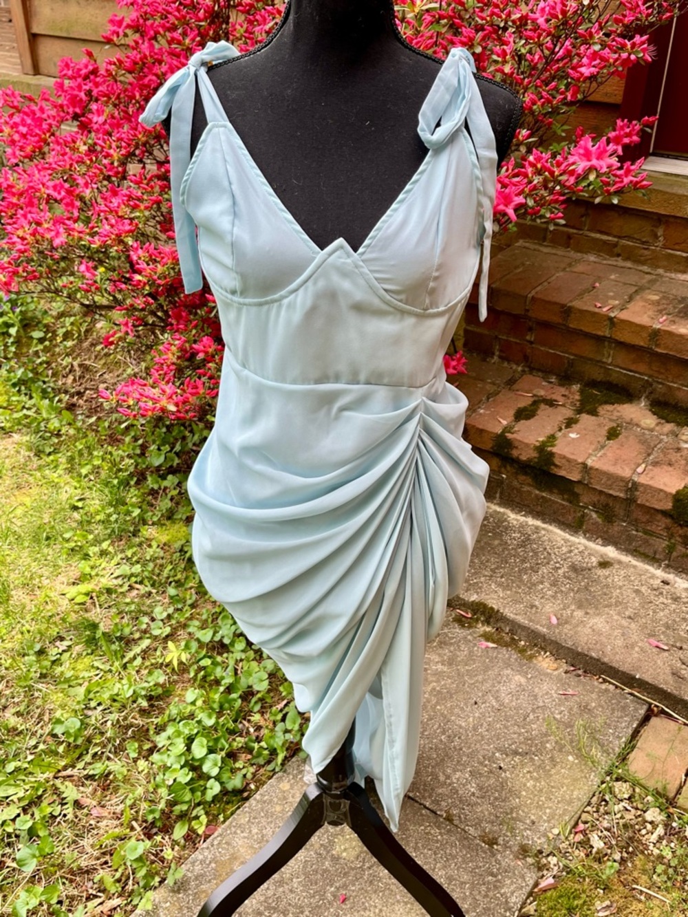 NWT PrettyLittleThing Light Blue Underwire Draped Midi Dress US 10 Wedding Guest - Picture 12 of 17
